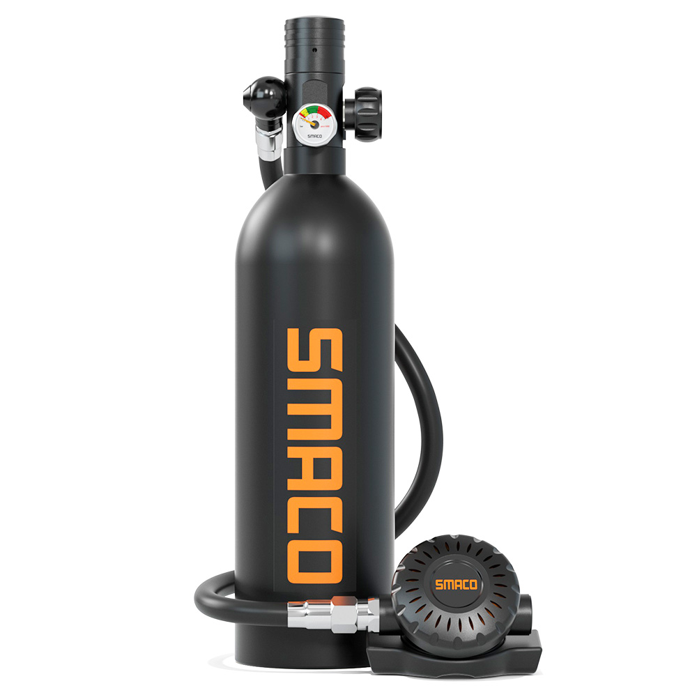 SMACO S400 Plus 1L Mini Scuba Diving Tank for 15-20 Minutes Using Time Lightweight and Portable Diving Set - Black