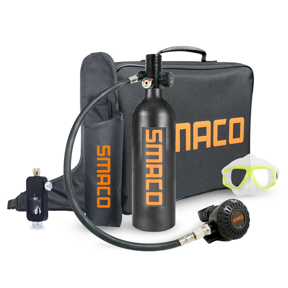 SMACO S400 Plus 1L Mini Scuba Diving Tank for 15-20 Minutes Black
