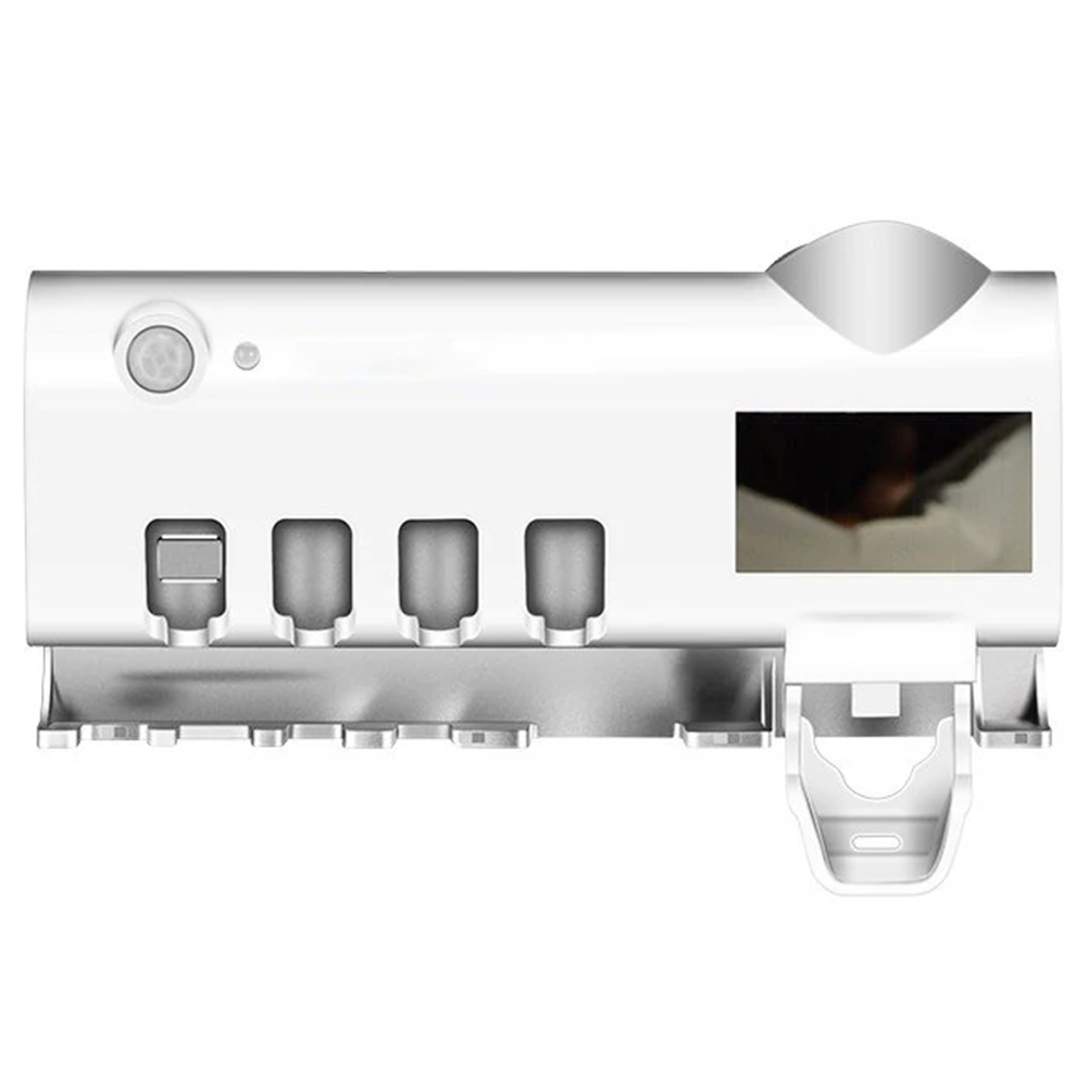 Intelligenter UV-Zahnpastaquetscher PIR-Induktions-Elektrozahnbürsten-Sterilisator Zahnbürsten-Sterilisationshalter - Weiß