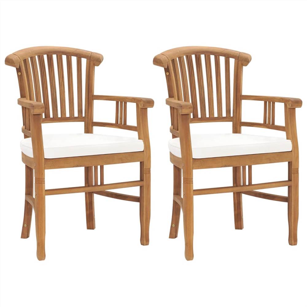 2 كرسي حديقة مع وسائد كريم أبيض خشب الساج الصلب