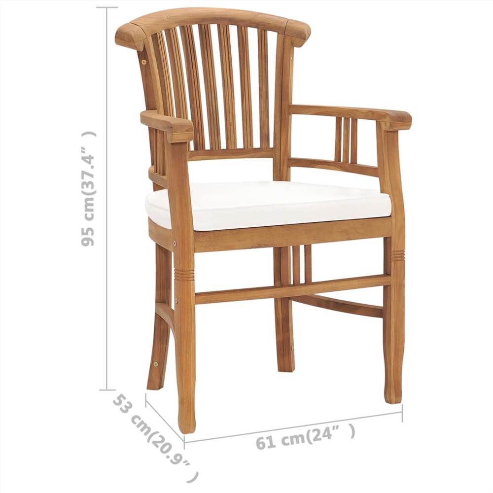 Garden Chairs 2 pcs with Cream White Cushions Solid Teak Wood