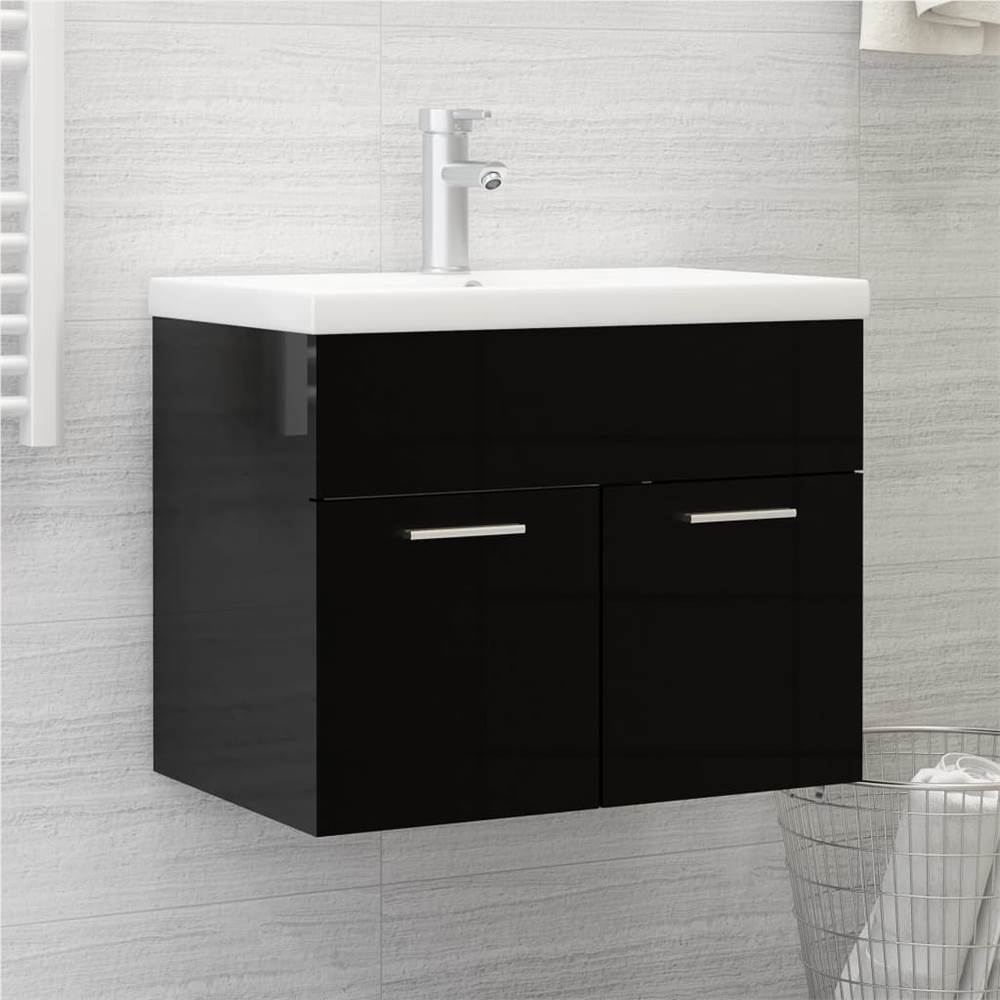 

Sink Cabinet High Gloss Black 60x38.5x46 cm Chipboard