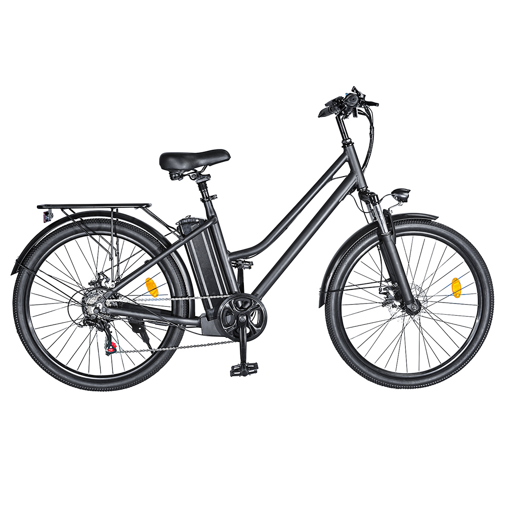 BK1 Electric Bike 36V 350W Motor 10Ah Battery Shimano 7 Speed Gear Front Suspension and Dual Disc Brakes - Black