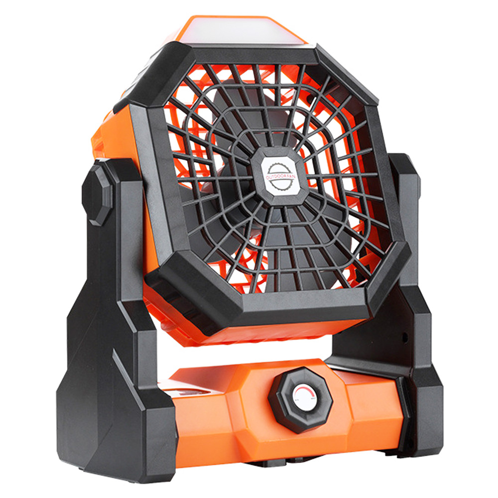 Portable High-Power Charging Fan, Outdoor Fan Stepless Speed Regulation with 3-Mode LED Light for Camping & Lighting