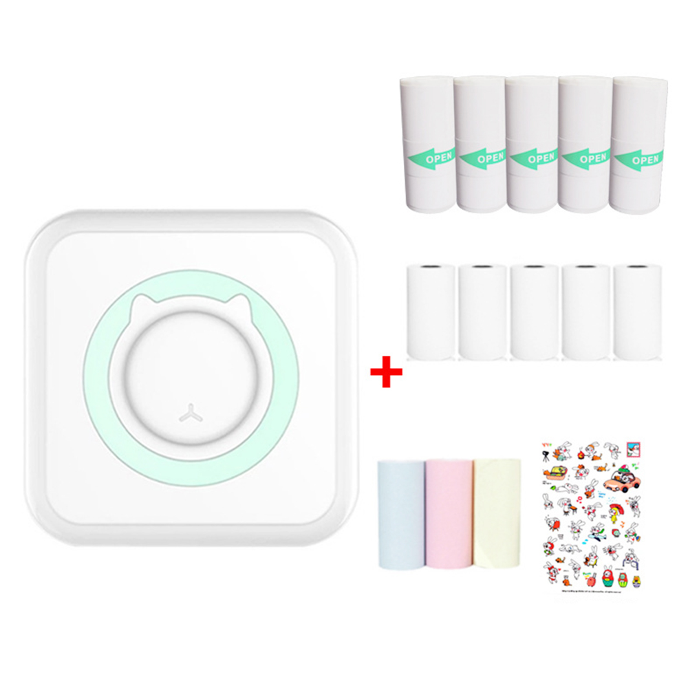 

Portable Mini Printer Thermal Bluetooth Wireless with 5 Rolls of Printing Pater and Adhesive Tape, 3 Rolls of Colorful Print Paper, Sticker - Blue
