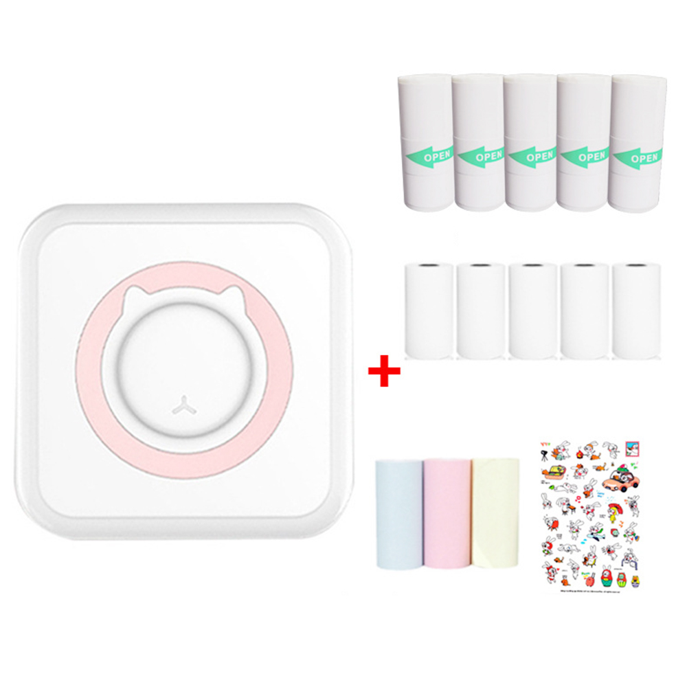 

Portable Mini Printer Thermal Bluetooth Wireless with 5 Rolls of Printing Pater and Adhesive Tape, 3 Rolls of Colorful Print Paper, Sticker - Pink