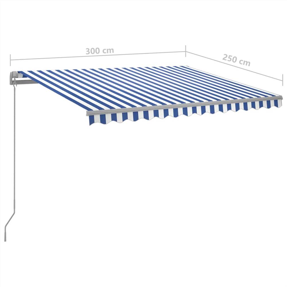 Automatic Awning with LED & Wind Sensor 3x2.5 m Blue and White