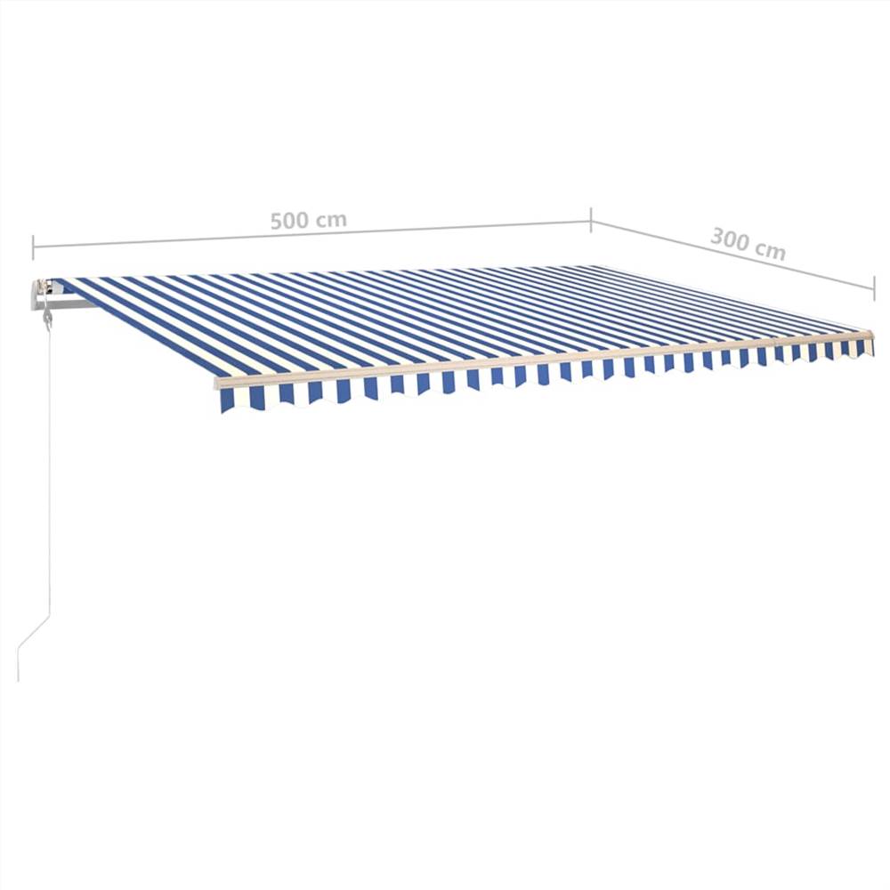 Automatic Awning with LED & Wind Sensor 5x3 m Blue and White