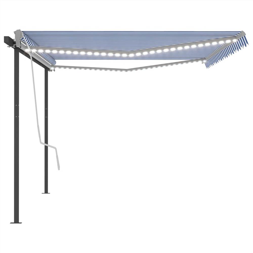 Automatic Awning with LED & Wind Sensor 5x3 m Blue and White