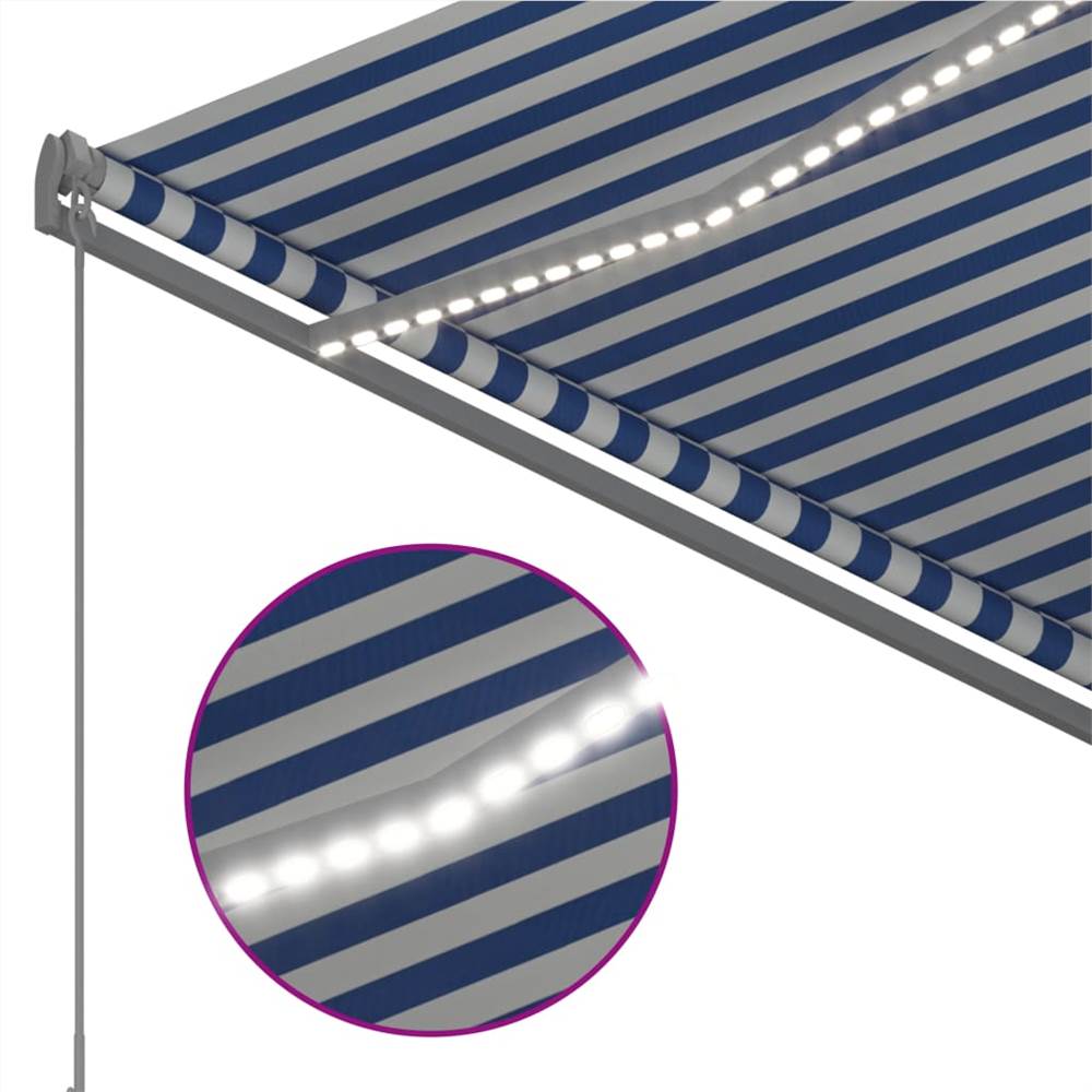 Automatic Awning with LED&Wind Sensor 3.5x2.5 m Blue and White