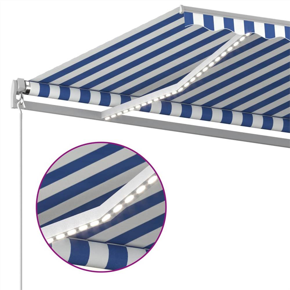 Automatic Awning with LED&Wind Sensor 4x3.5 m Blue and White