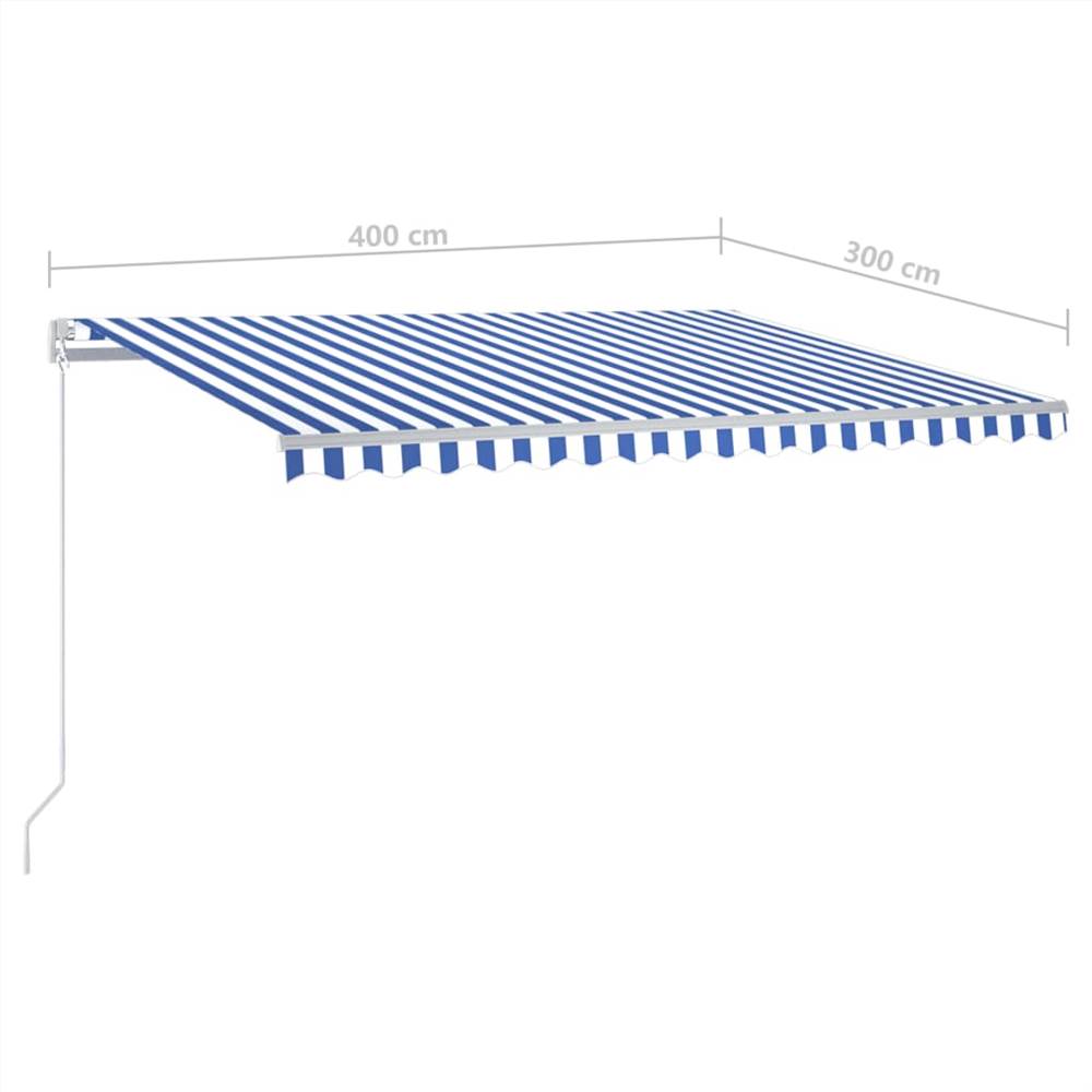 Automatic Awning with LED&Wind Sensor 4x3 m Blue and White