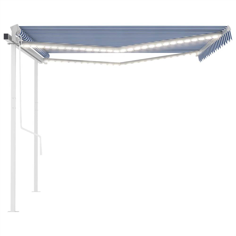 Automatic Awning with LED&Wind Sensor 4x3 m Blue and White