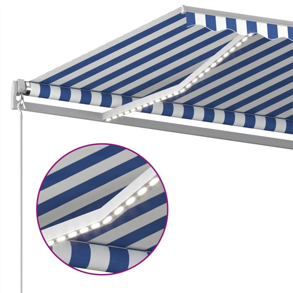Automatic Awning with LED&Wind Sensor 4x3 m Blue and White