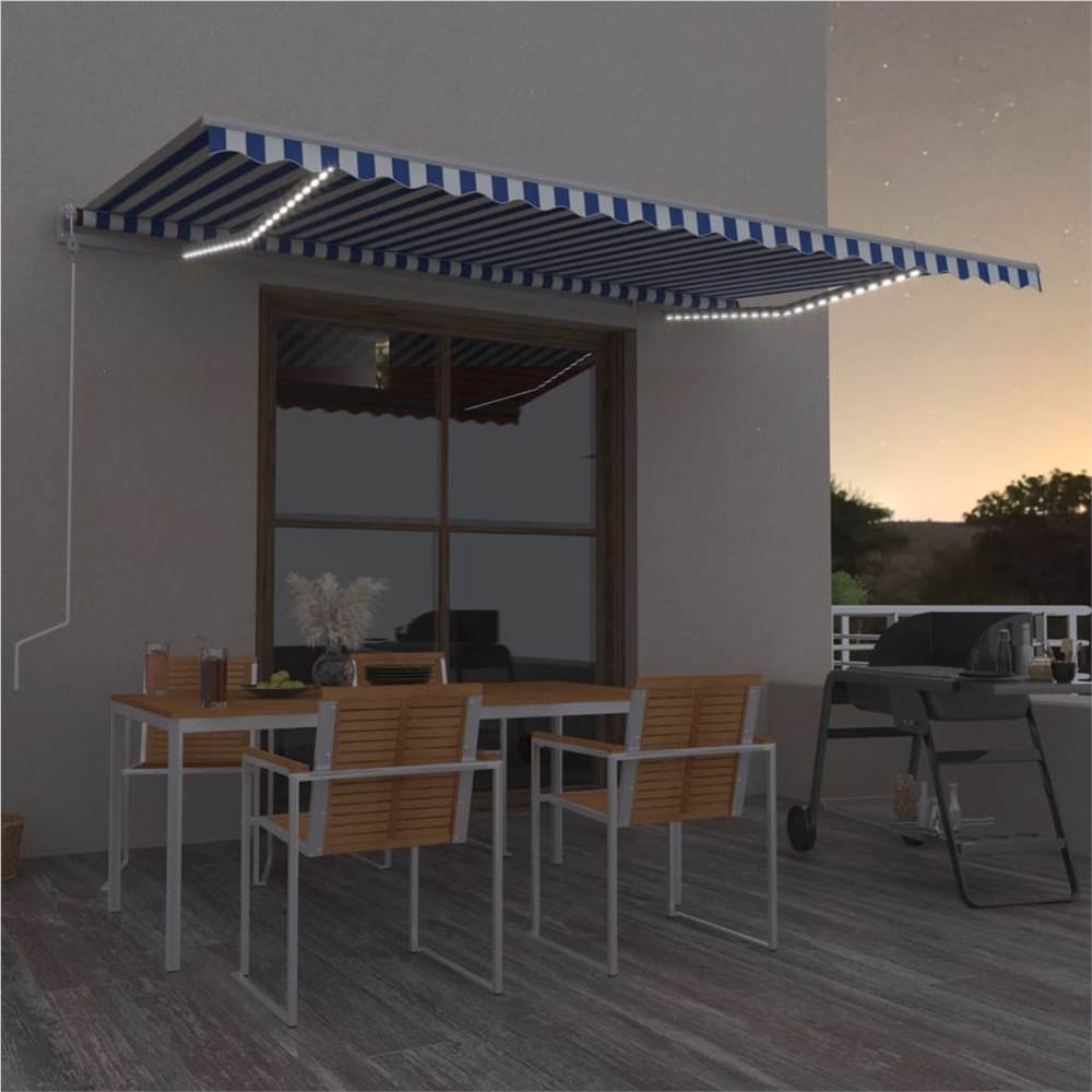 

Automatic Awning with LED&Wind Sensor 500x350 cm Blue and White