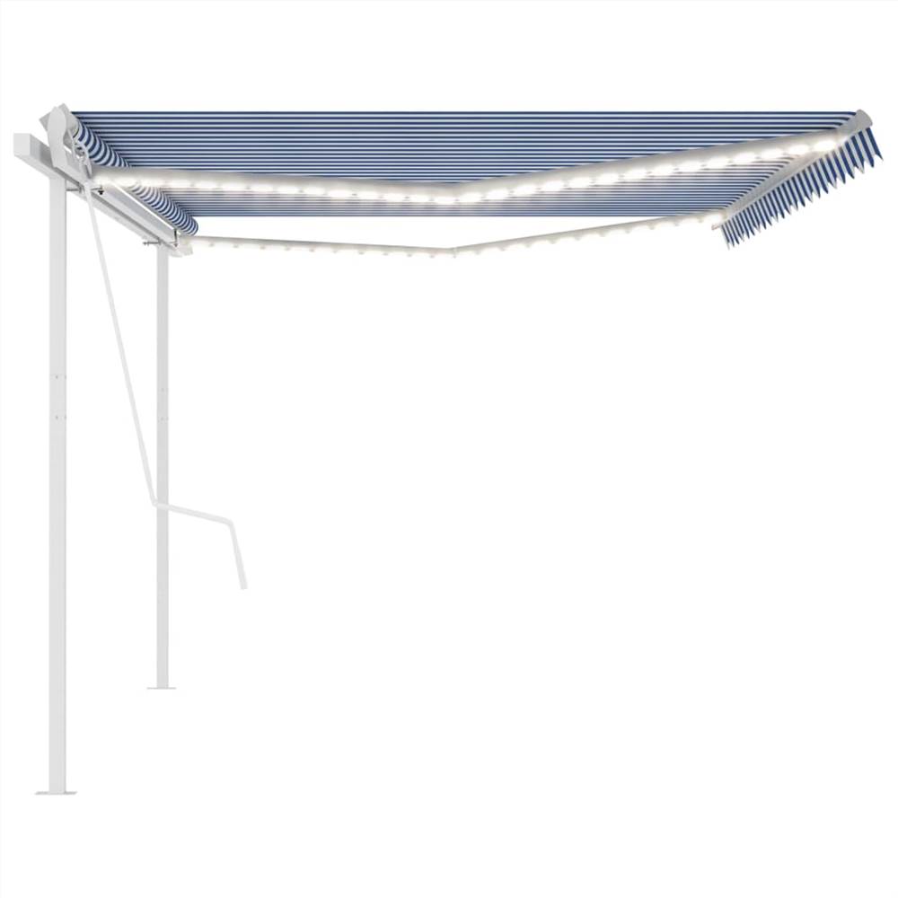 Automatic Awning with LED&Wind Sensor 5x3 m Blue and White