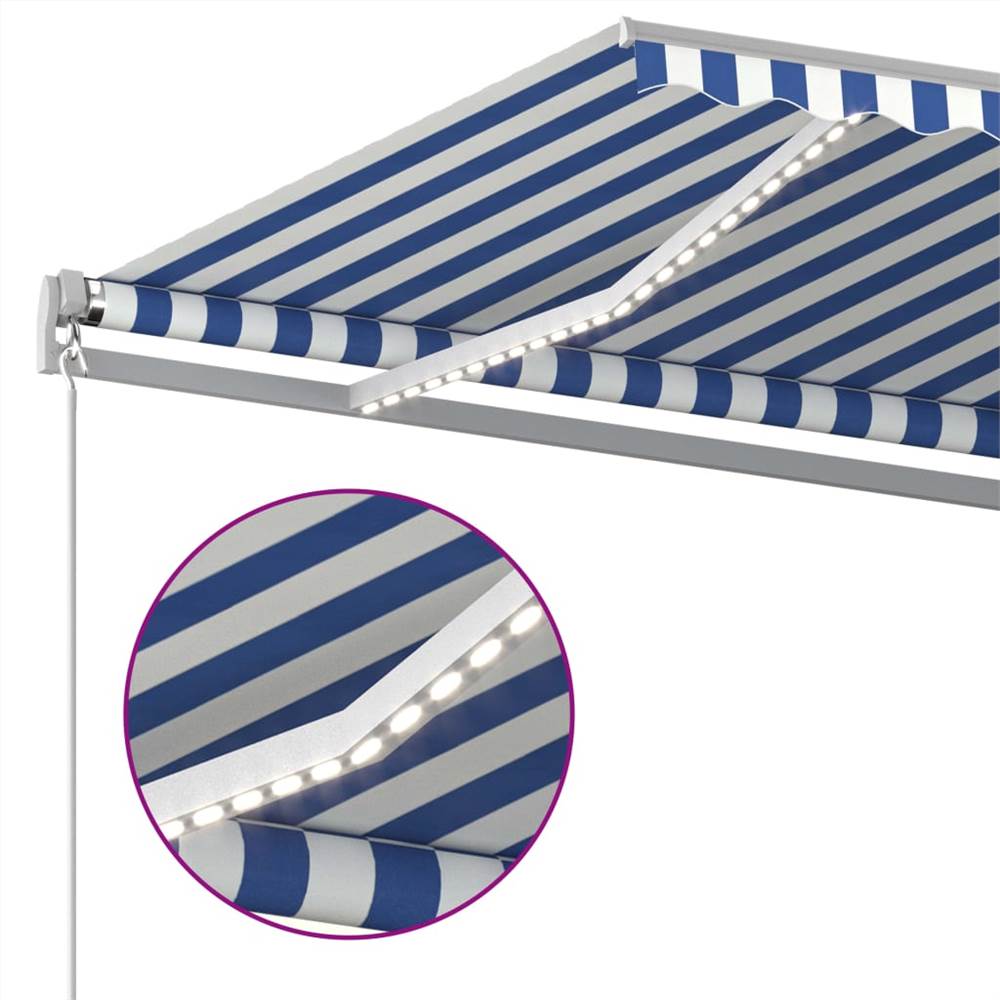 Automatic Awning with LED&Wind Sensor 5x3 m Blue and White