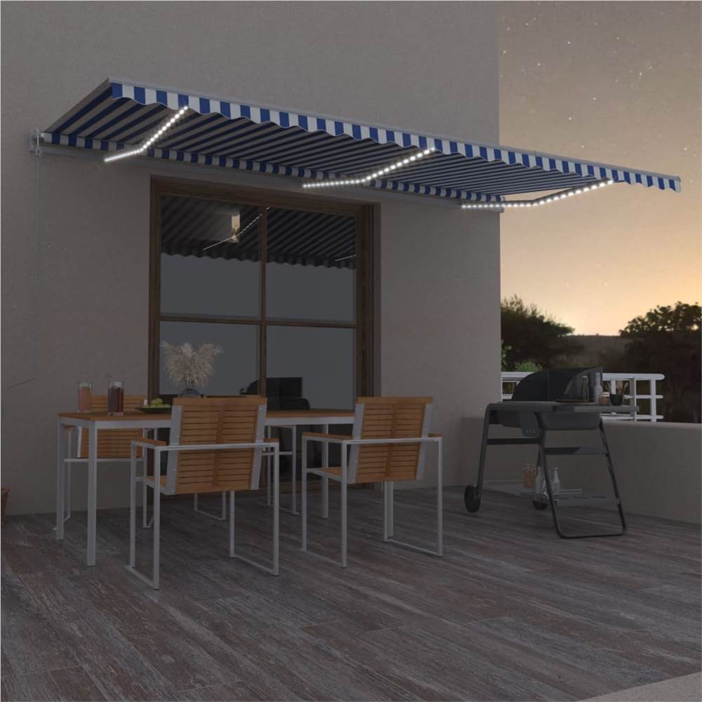 Automatic Awning with LED&Wind Sensor 600x350 cm Blue and White