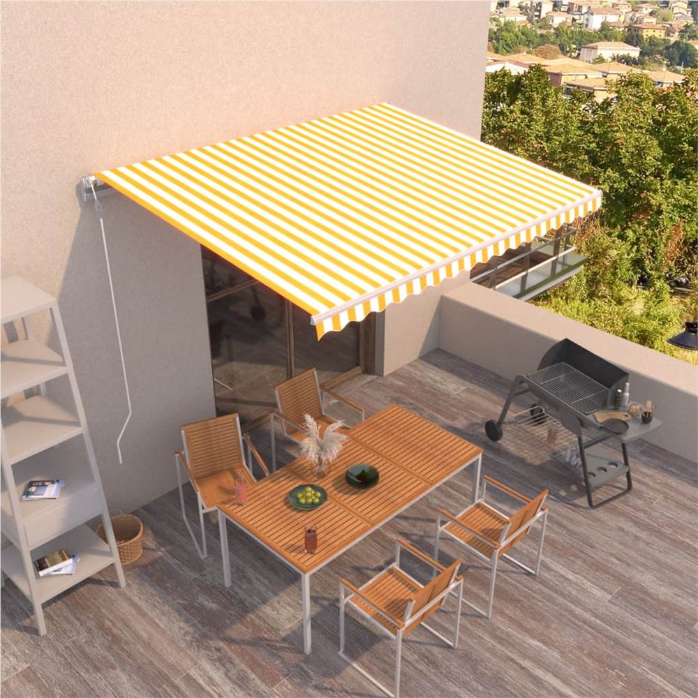 Automatic Retractable Awning 450x300 cm Yellow and White