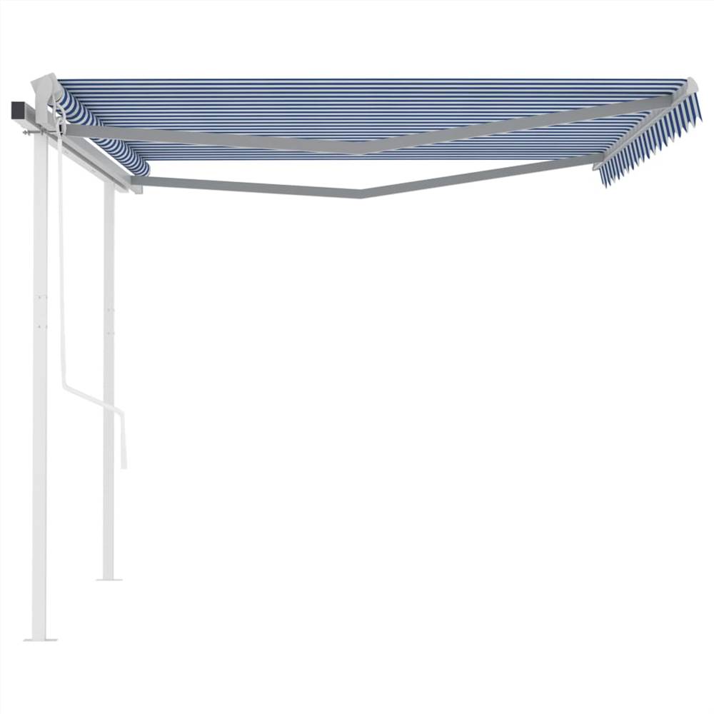 Automatic Retractable Awning with Posts 4.5x3.5 m Blue&White