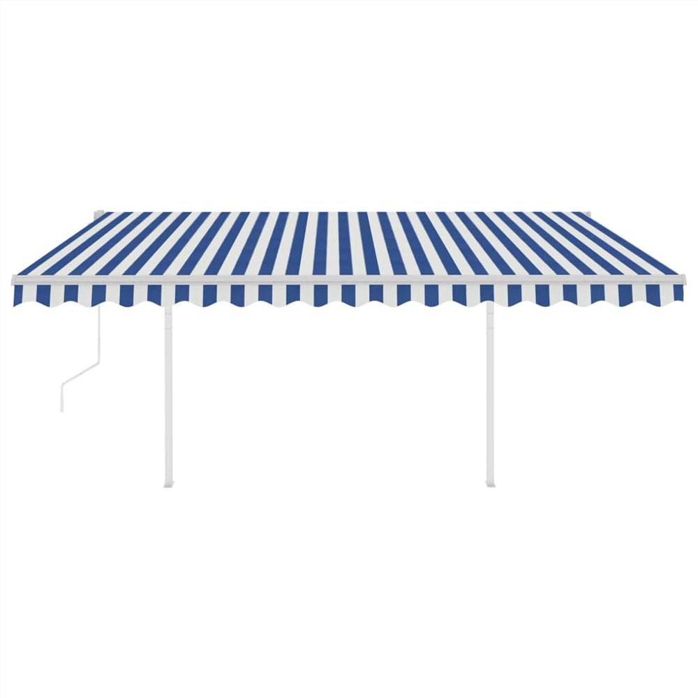 Automatic Retractable Awning with Posts 4.5x3 m Blue&White