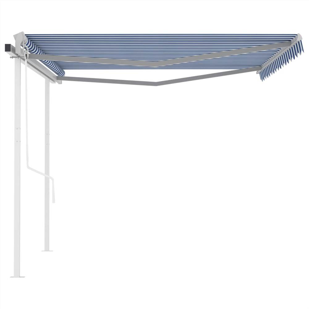 Automatic Retractable Awning with Posts 4.5x3 m Blue&White