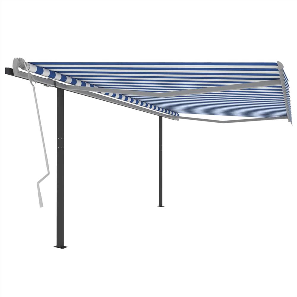 Automatic Retractable Awning with Posts 4.5x3 m Blue and White
