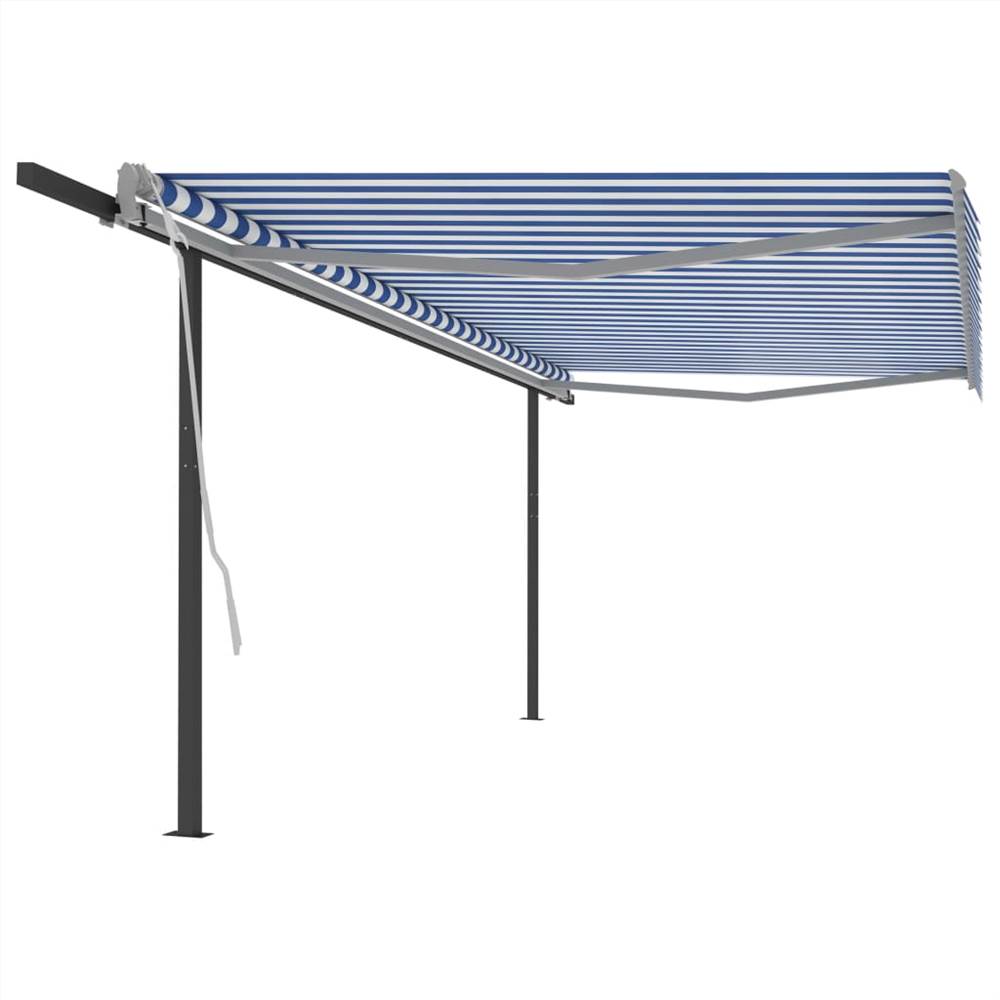 Automatic Retractable Awning with Posts 5x3.5 m Blue and White