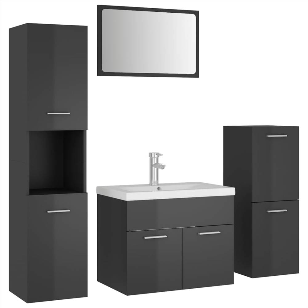 Bathroom Furniture Set High Gloss Grey Chipboard