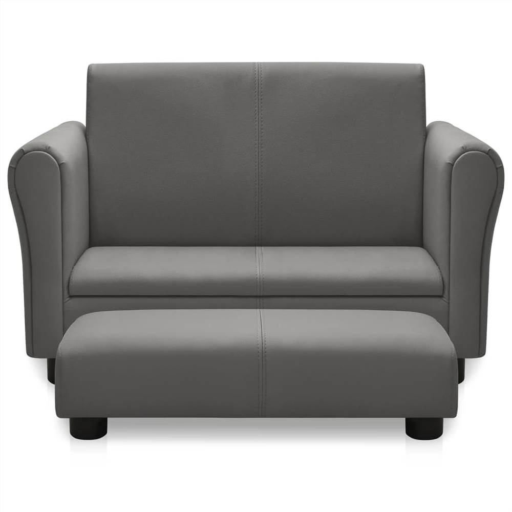 Children Sofa with Stool Grey Faux Leather