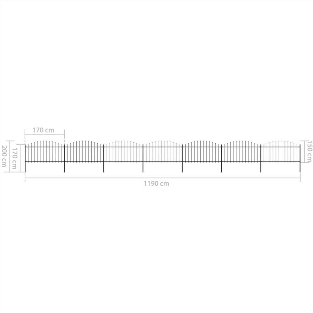 Garden Fence with Spear Top Steel (1.25-1.5)x11.9 m Black