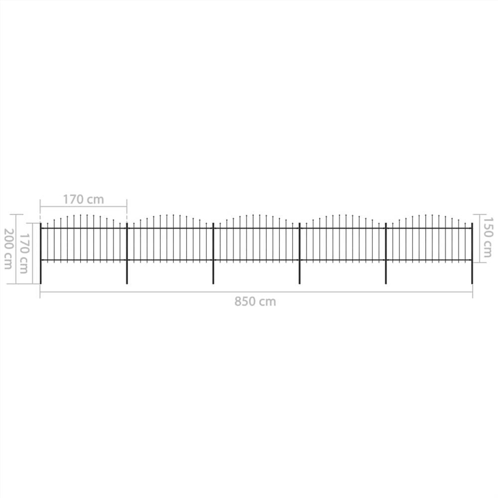 Garden Fence with Spear Top Steel (1.25-1.5)x8.5 m Black