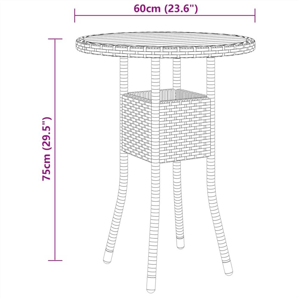 Garden Table Ø60x75 cm Acacia Wood and Poly Rattan Grey