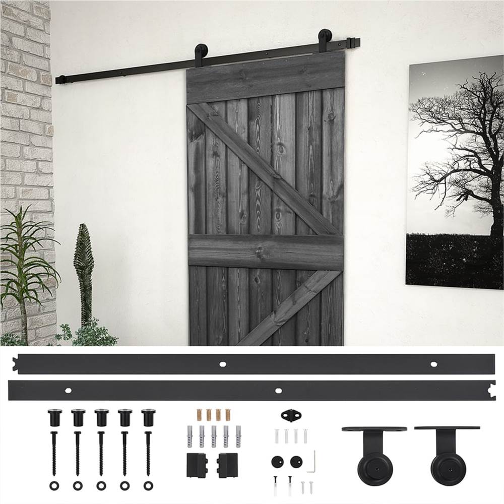 

Sliding Door with Hardware Set 100x210 cm Solid Pine Wood Black