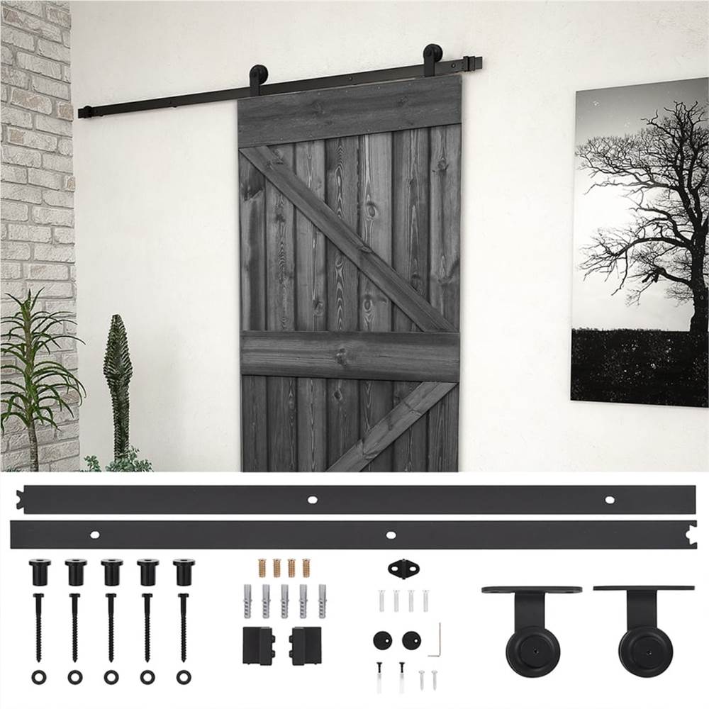 

Sliding Door with Hardware Set 80x210 cm Solid Pine Wood Black