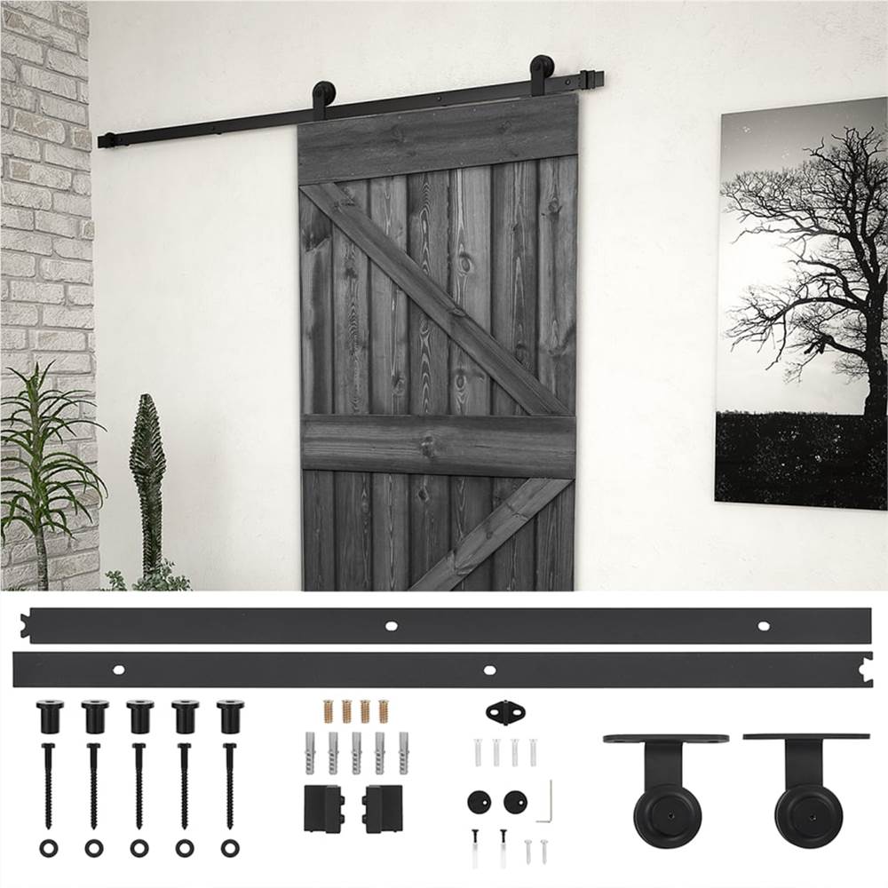 

Sliding Door with Hardware Set 90x210 cm Solid Pine Wood Black