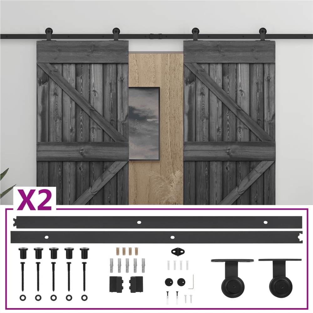 

Sliding Door with Hardware Set 90x210 cm Solid Pine Wood Black