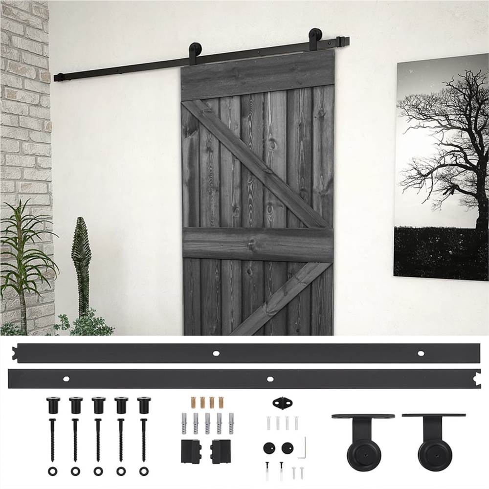 

Sliding Door with Hardware Set 90x210 cm Solid Pine Wood Black