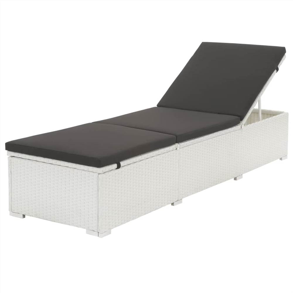 

Sun Lounger with Black Cushion Poly Rattan White