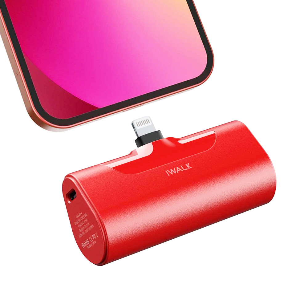 

iWALK Small Portable Charger 4500mAh Ultra-Compact Power Bank Cute Battery Pack Compatible with iPhone 13/13 Pro Max/12 - Red