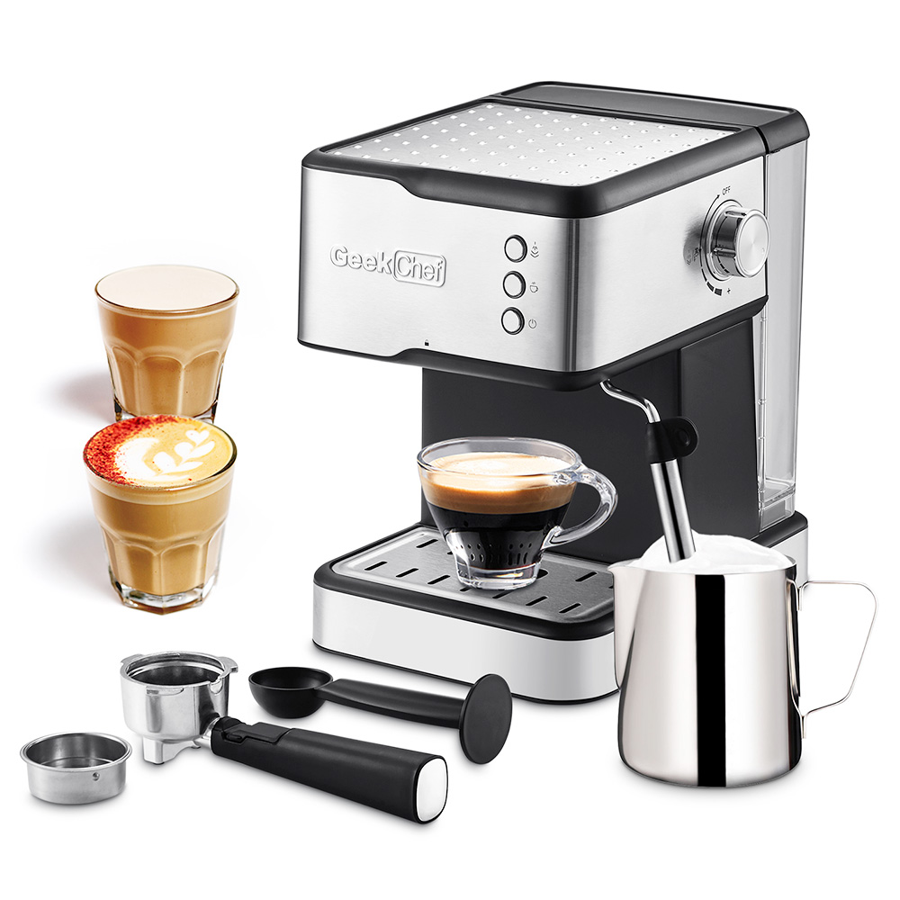 

Geek Chef GCF20C Bar Espresso Maker Coffee Machine 950W Detachable Frothing Nozzle,1.5L Detachable Transparent Water Tank Coffee Maker