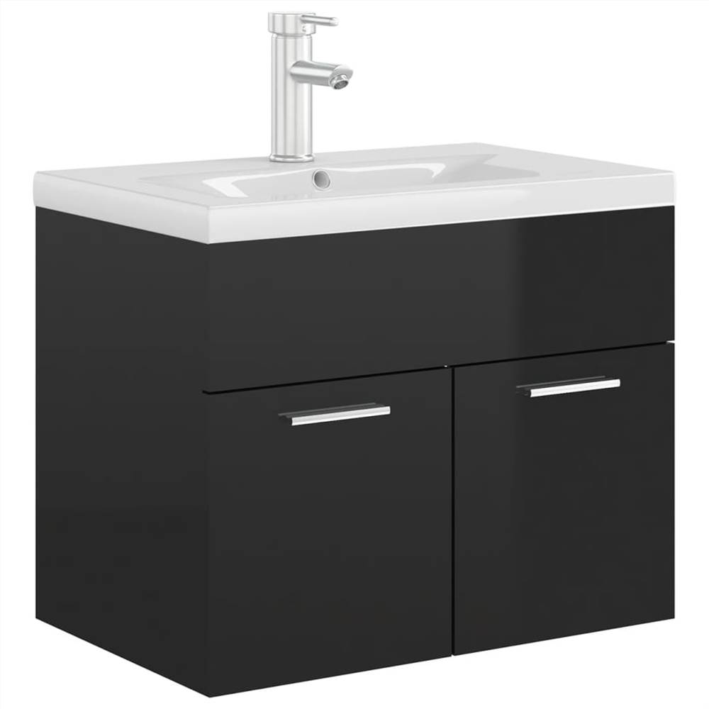 Sink with Builtin Basin High Gloss Black Chipboard