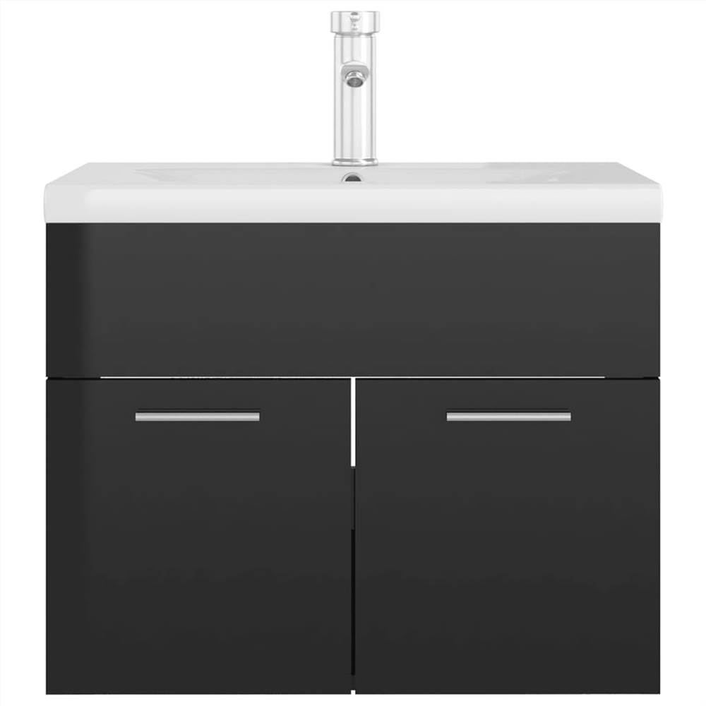 Sink with Builtin Basin High Gloss Black Chipboard