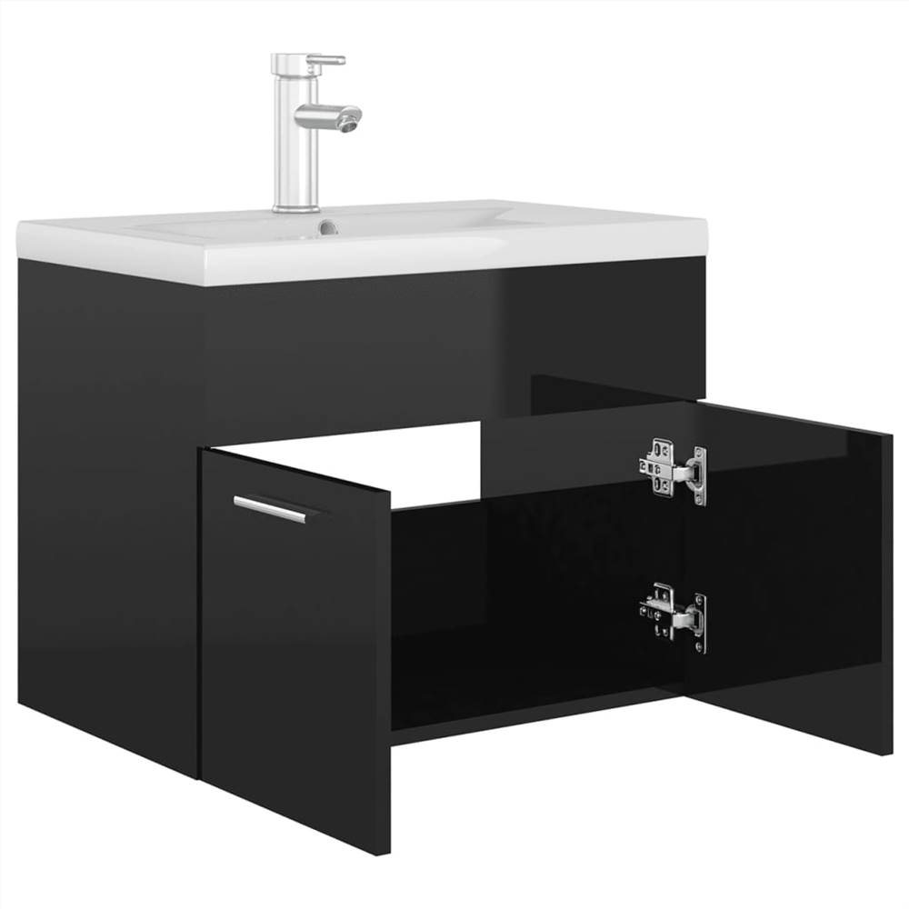 Sink with Builtin Basin High Gloss Black Chipboard