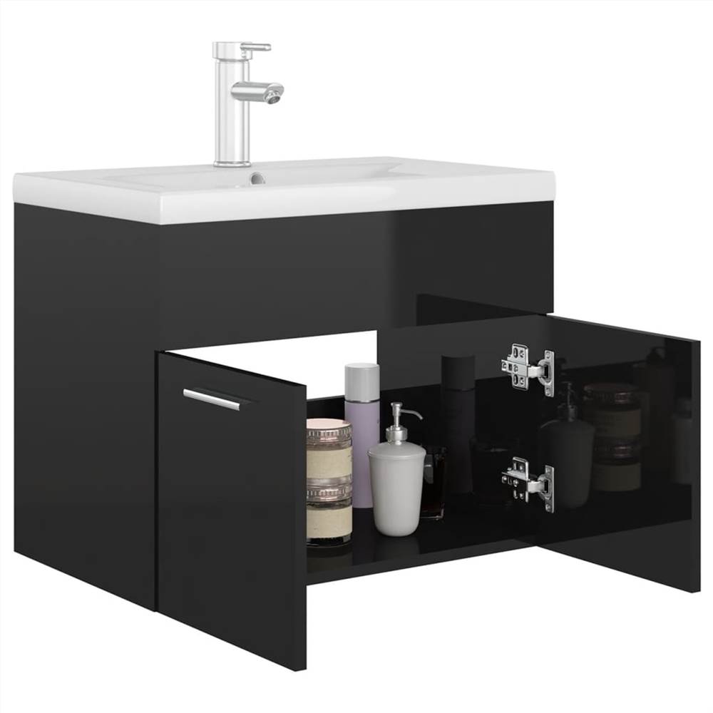 Sink with Builtin Basin High Gloss Black Chipboard