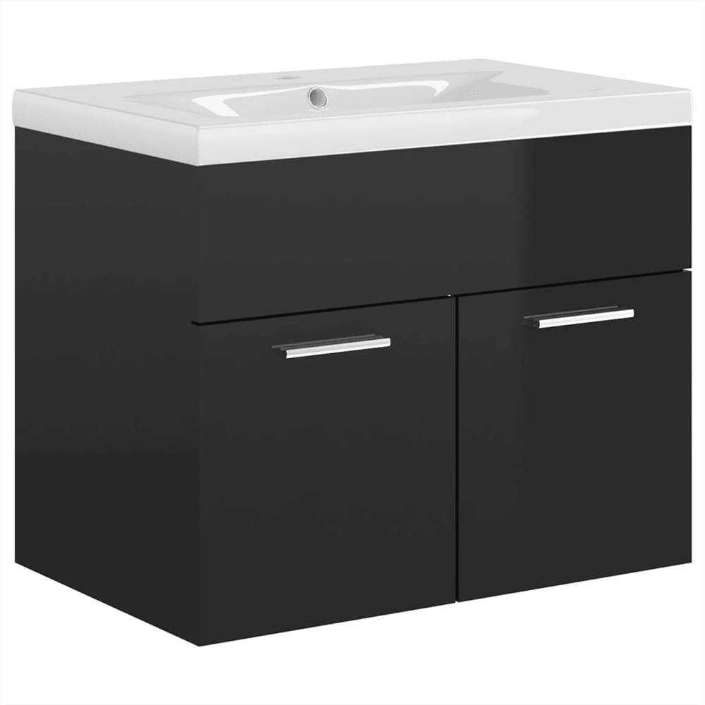 Sink with Builtin Basin High Gloss Black Chipboard