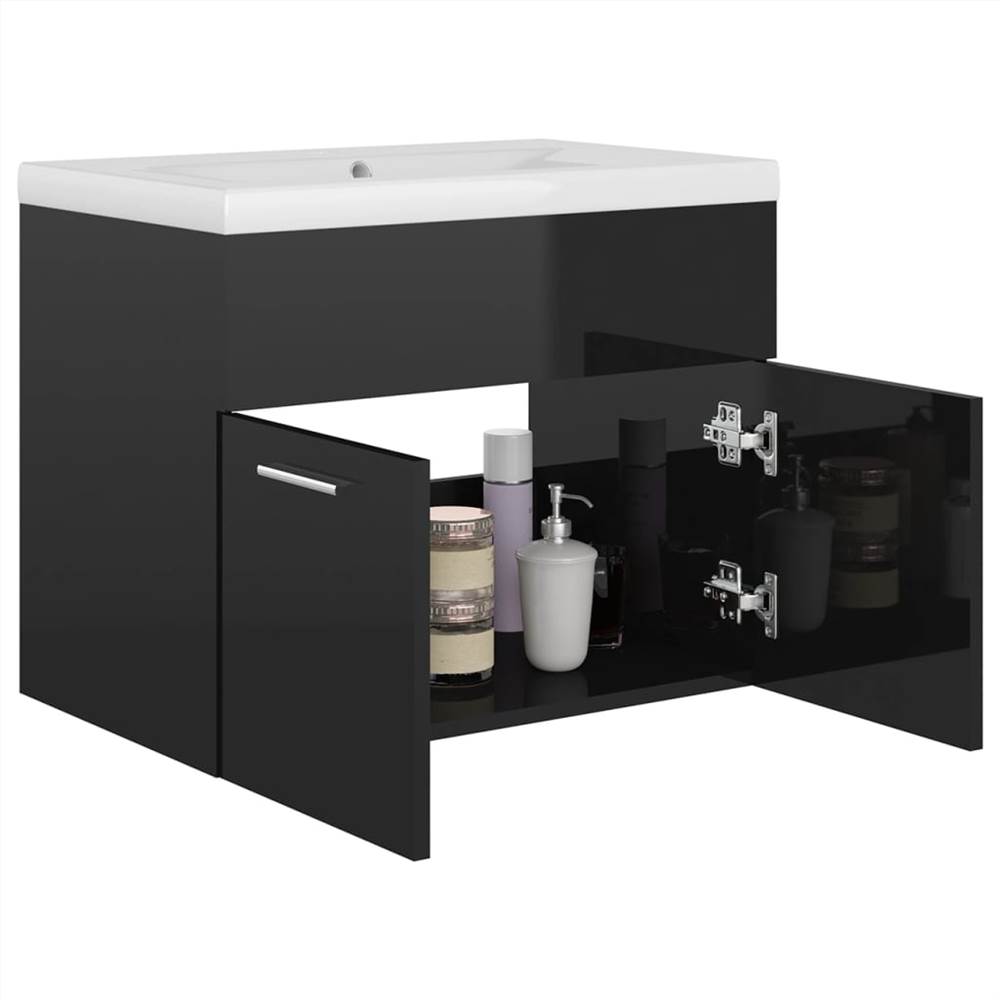 Sink with Builtin Basin High Gloss Black Chipboard