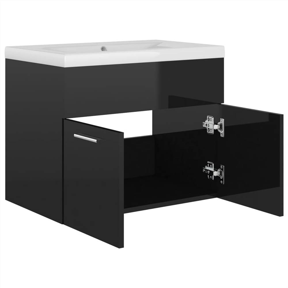 Sink with Builtin Basin High Gloss Black Chipboard