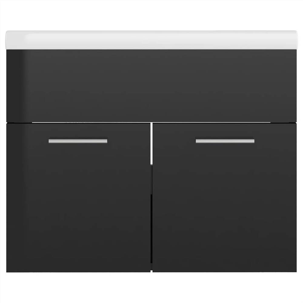 Sink with Builtin Basin High Gloss Black Chipboard