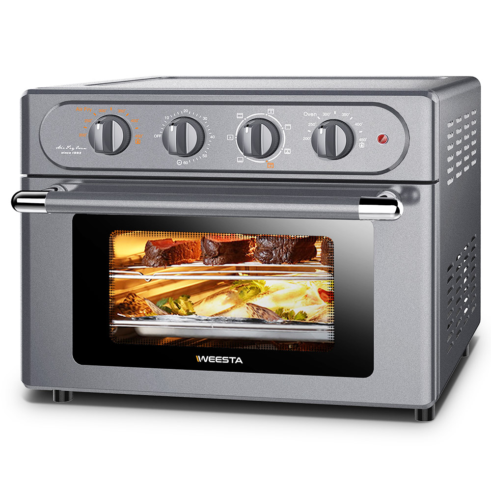 WESTA 7-in-1 Air Fryer Toaster Oven Combo, 24QT หม้อทอดอากาศขนาดใหญ่พร้อมอุปกรณ์เสริม & E-Recipes - สีเทา